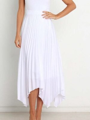 Elegant Maxi High Waist Solid Pleated Asymmetric Skirt - Image 10