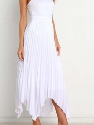 Elegant Maxi High Waist Solid Pleated Asymmetric Skirt - Image 11