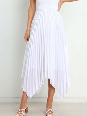 Elegant Maxi High Waist Solid Pleated Asymmetric Skirt - Image 12