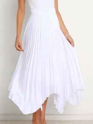 Elegant Maxi High Waist Solid Pleated Asymmetric Skirt - Image 13