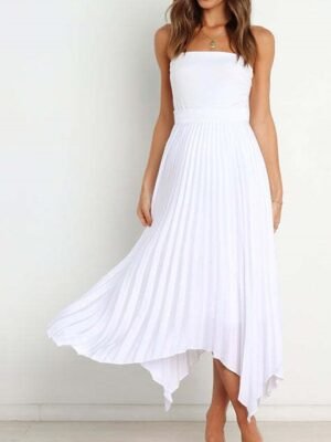 Elegant Maxi High Waist Solid Pleated Asymmetric Skirt - Image 14