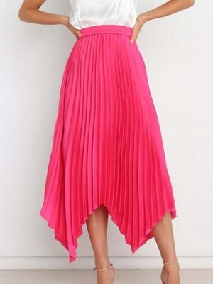 Elegant Maxi High Waist Solid Pleated Asymmetric Skirt - Image 16