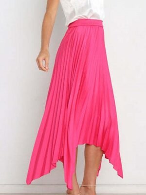 Elegant Maxi High Waist Solid Pleated Asymmetric Skirt - Image 17