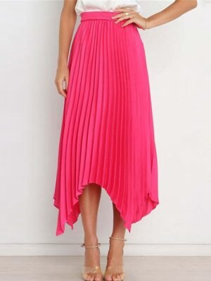Elegant Maxi High Waist Solid Pleated Asymmetric Skirt - Image 18