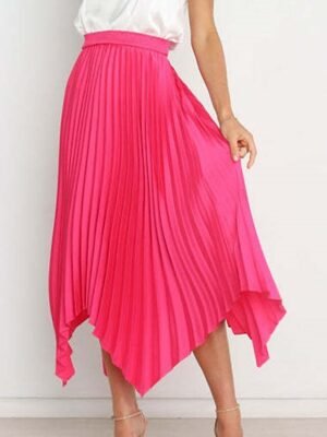 Elegant Maxi High Waist Solid Pleated Asymmetric Skirt - Image 19