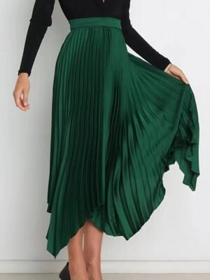 Elegant Maxi High Waist Solid Pleated Asymmetric Skirt - Image 2