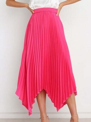 Elegant Maxi High Waist Solid Pleated Asymmetric Skirt - Image 20