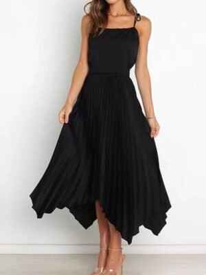 Elegant Maxi High Waist Solid Pleated Asymmetric Skirt - Image 21