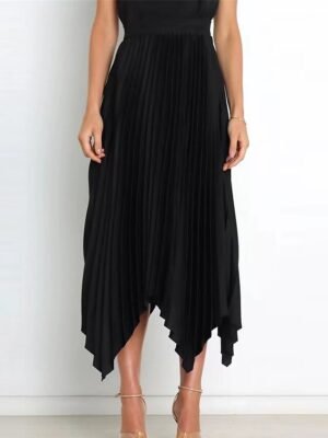 Elegant Maxi High Waist Solid Pleated Asymmetric Skirt - Image 22