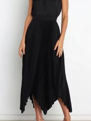 Elegant Maxi High Waist Solid Pleated Asymmetric Skirt - Image 23