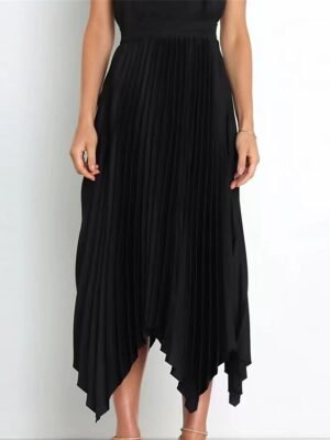 Elegant Maxi High Waist Solid Pleated Asymmetric Skirt - Image 24