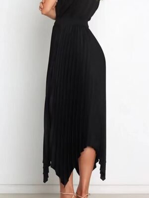 Elegant Maxi High Waist Solid Pleated Asymmetric Skirt - Image 25