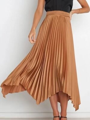 Elegant Maxi High Waist Solid Pleated Asymmetric Skirt - Image 26