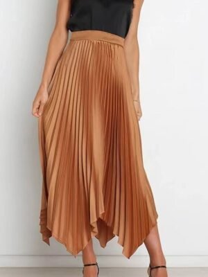 Elegant Maxi High Waist Solid Pleated Asymmetric Skirt - Image 27