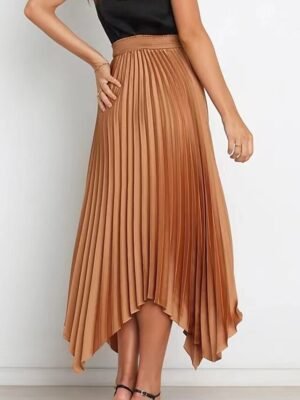 Elegant Maxi High Waist Solid Pleated Asymmetric Skirt - Image 28