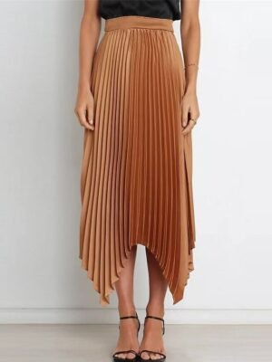 Elegant Maxi High Waist Solid Pleated Asymmetric Skirt - Image 29