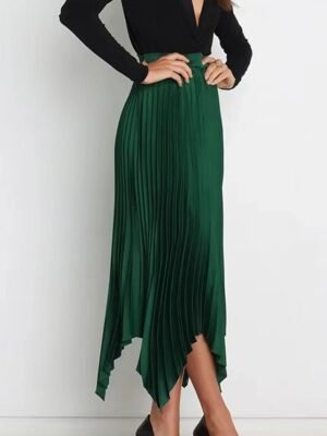 Elegant Maxi High Waist Solid Pleated Asymmetric Skirt - Image 3