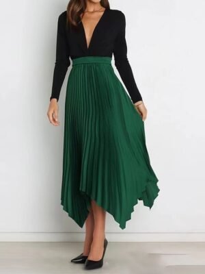 Elegant Maxi High Waist Solid Pleated Asymmetric Skirt - Image 4