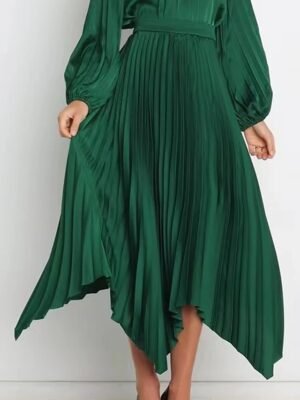 Elegant Maxi High Waist Solid Pleated Asymmetric Skirt - Image 5