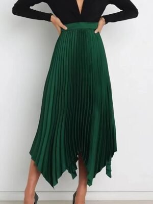 Elegant Maxi High Waist Solid Pleated Asymmetric Skirt - Image 6