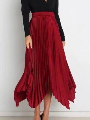 Elegant Maxi High Waist Solid Pleated Asymmetric Skirt - Image 7
