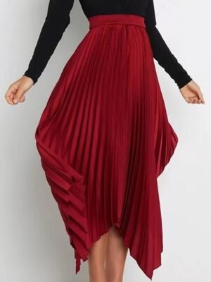 Elegant Maxi High Waist Solid Pleated Asymmetric Skirt - Image 8