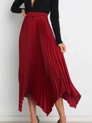 Elegant Maxi High Waist Solid Pleated Asymmetric Skirt - Image 9