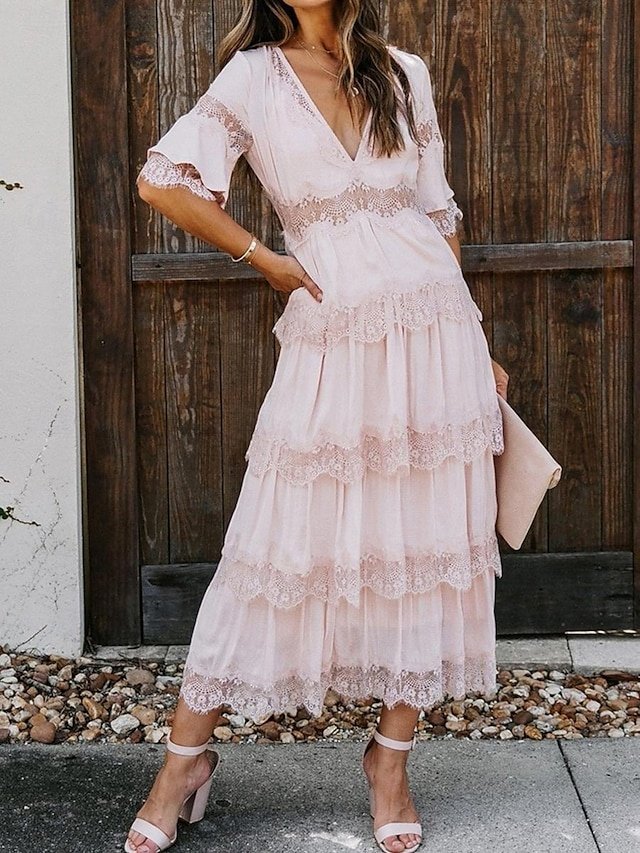 Elegant Maxi Lace V Neck Half Sleeve Dress - Image 10