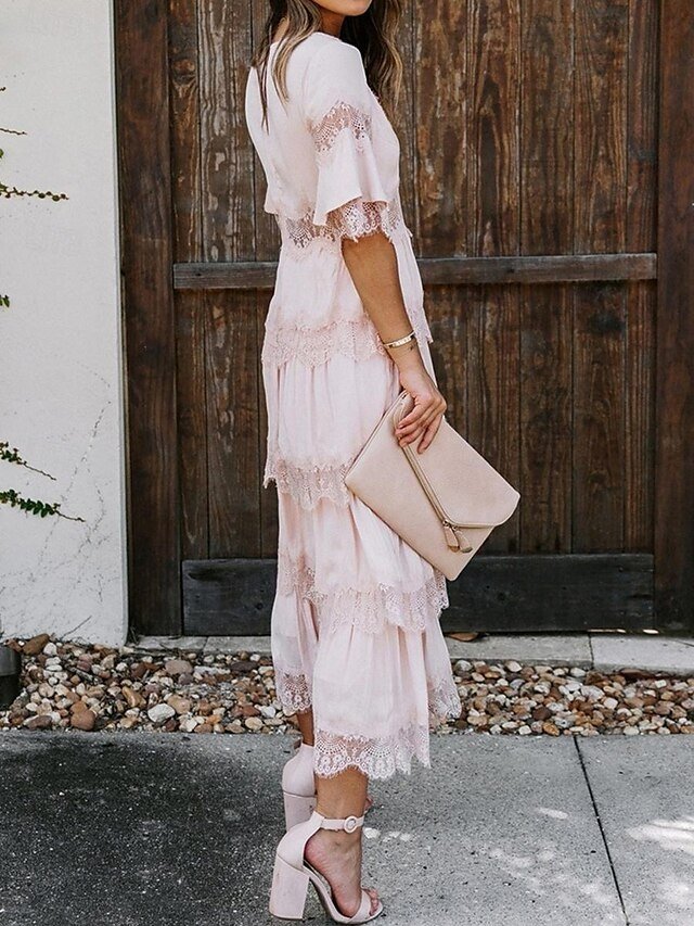 Elegant Maxi Lace V Neck Half Sleeve Dress - Image 11