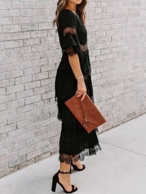 Elegant Maxi Lace V Neck Half Sleeve Dress - Image 8