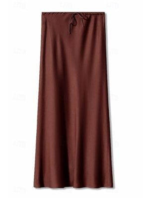 Elegant Maxi Plain Mid Rise Drawstring Skirt - Image 12