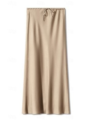 Elegant Maxi Plain Mid Rise Drawstring Skirt - Image 13