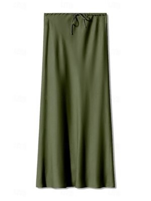Elegant Maxi Plain Mid Rise Drawstring Skirt - Image 14