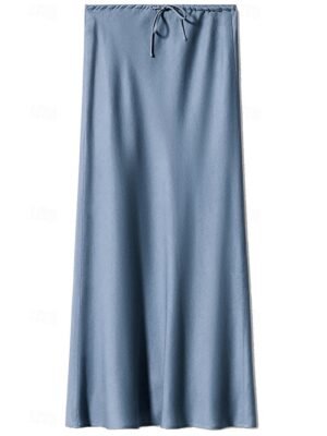 Elegant Maxi Plain Mid Rise Drawstring Skirt - Image 15