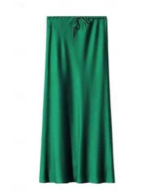 Elegant Maxi Plain Mid Rise Drawstring Skirt - Image 17