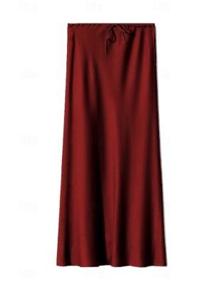 Elegant Maxi Plain Mid Rise Drawstring Skirt - Image 18