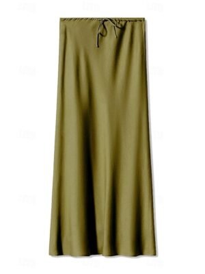 Elegant Maxi Plain Mid Rise Drawstring Skirt - Image 19