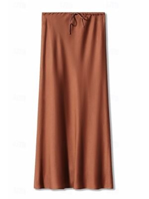 Elegant Maxi Plain Mid Rise Drawstring Skirt - Image 2