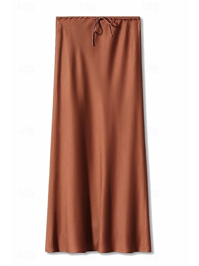 Elegant Maxi Plain Mid Rise Drawstring Skirt - Image 2