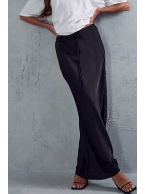 Elegant Maxi Plain Mid Rise Drawstring Skirt - Image 3
