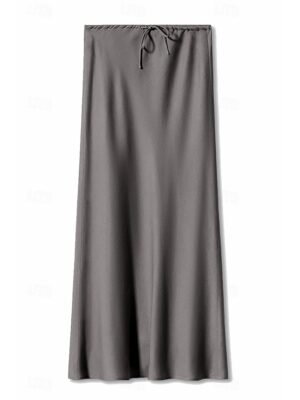 Elegant Maxi Plain Mid Rise Drawstring Skirt - Image 7