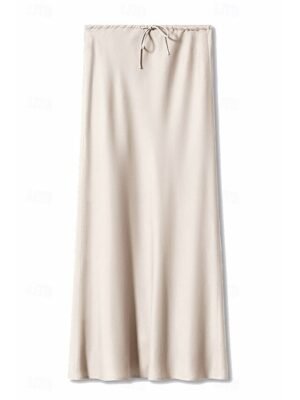 Elegant Maxi Plain Mid Rise Drawstring Skirt - Image 9