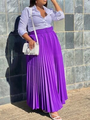 Elegant Maxi Pleated High Waist Ruffle Skirt - Image 5