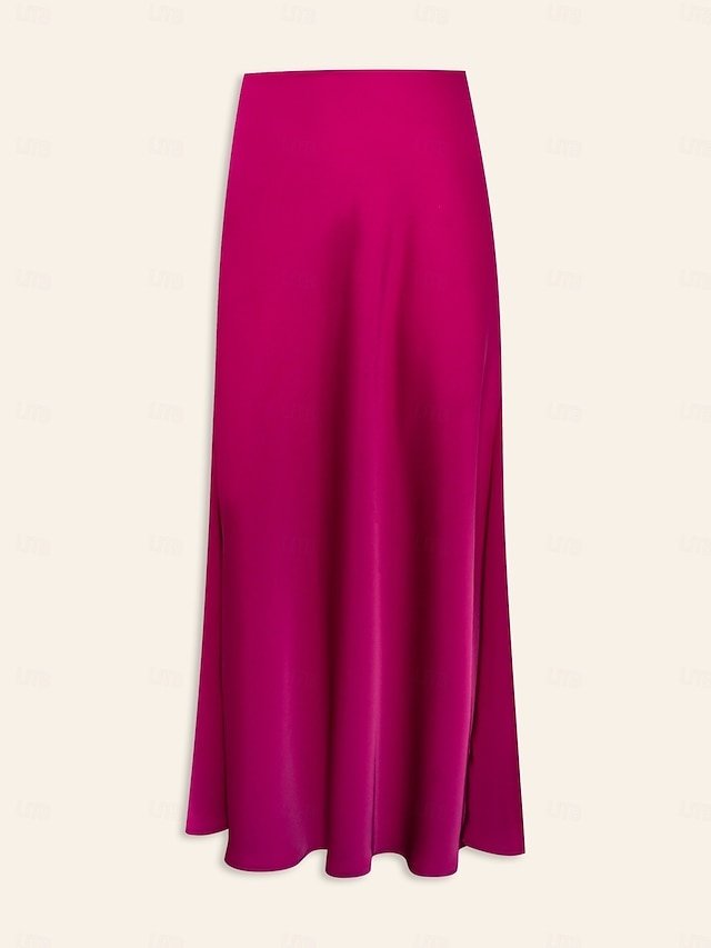 Elegant Mid Waist Satin Party Maxi Skirt - Image 1