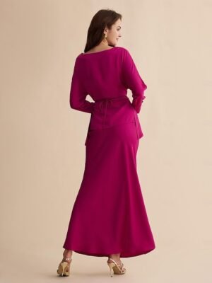 Elegant Mid Waist Satin Party Maxi Skirt - Image 3