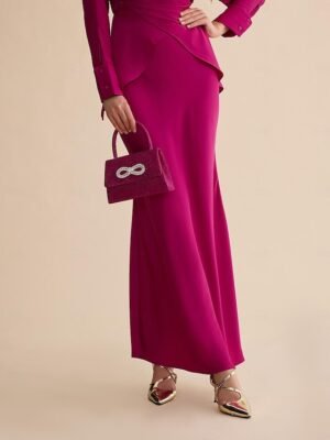 Elegant Mid Waist Satin Party Maxi Skirt - Image 5
