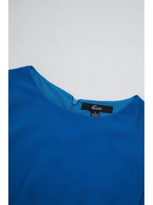 Elegant Midi Solid Ruffle Crew Neck Short Sleeve Dress - Image 10