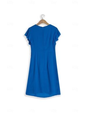 Elegant Midi Solid Ruffle Crew Neck Short Sleeve Dress - Image 9