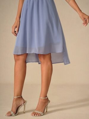 Elegant Midi V Neck Short Flounce Sleeve Chiffon Wedding Guest Dress - Image 11