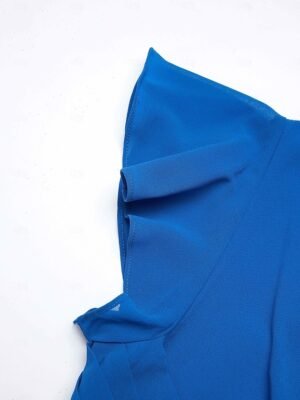 Elegant Midi V Neck Short Flounce Sleeve Chiffon Wedding Guest Dress - Image 26